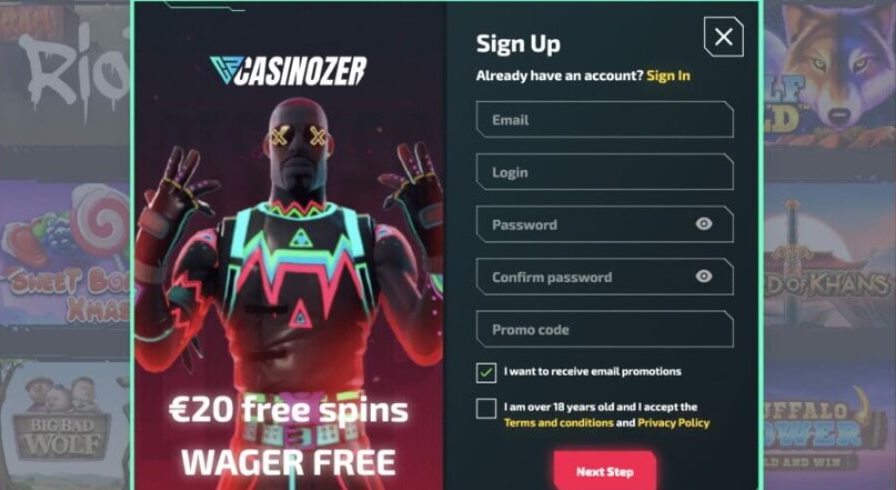 Регистрация на Casinozer