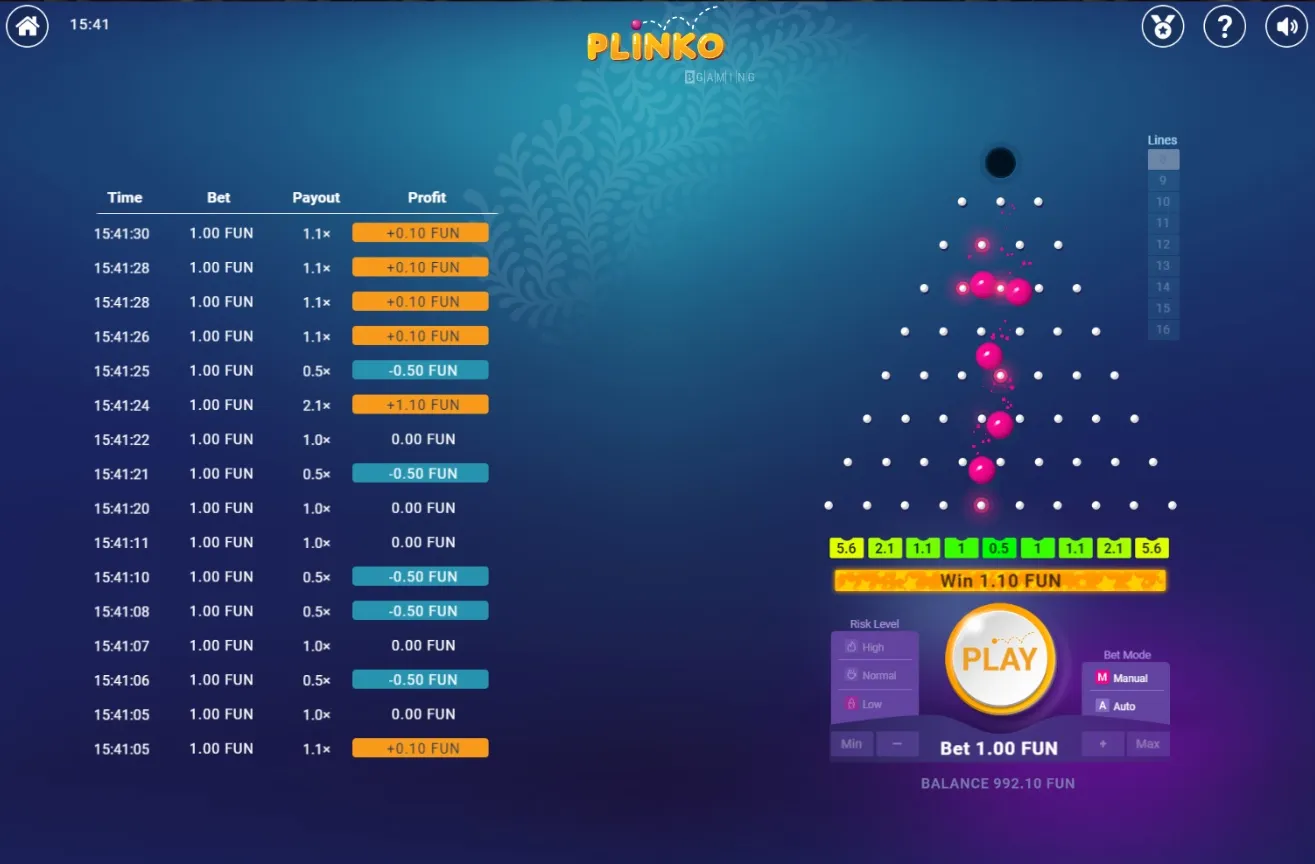 Bitcasino में Plinko खेलें